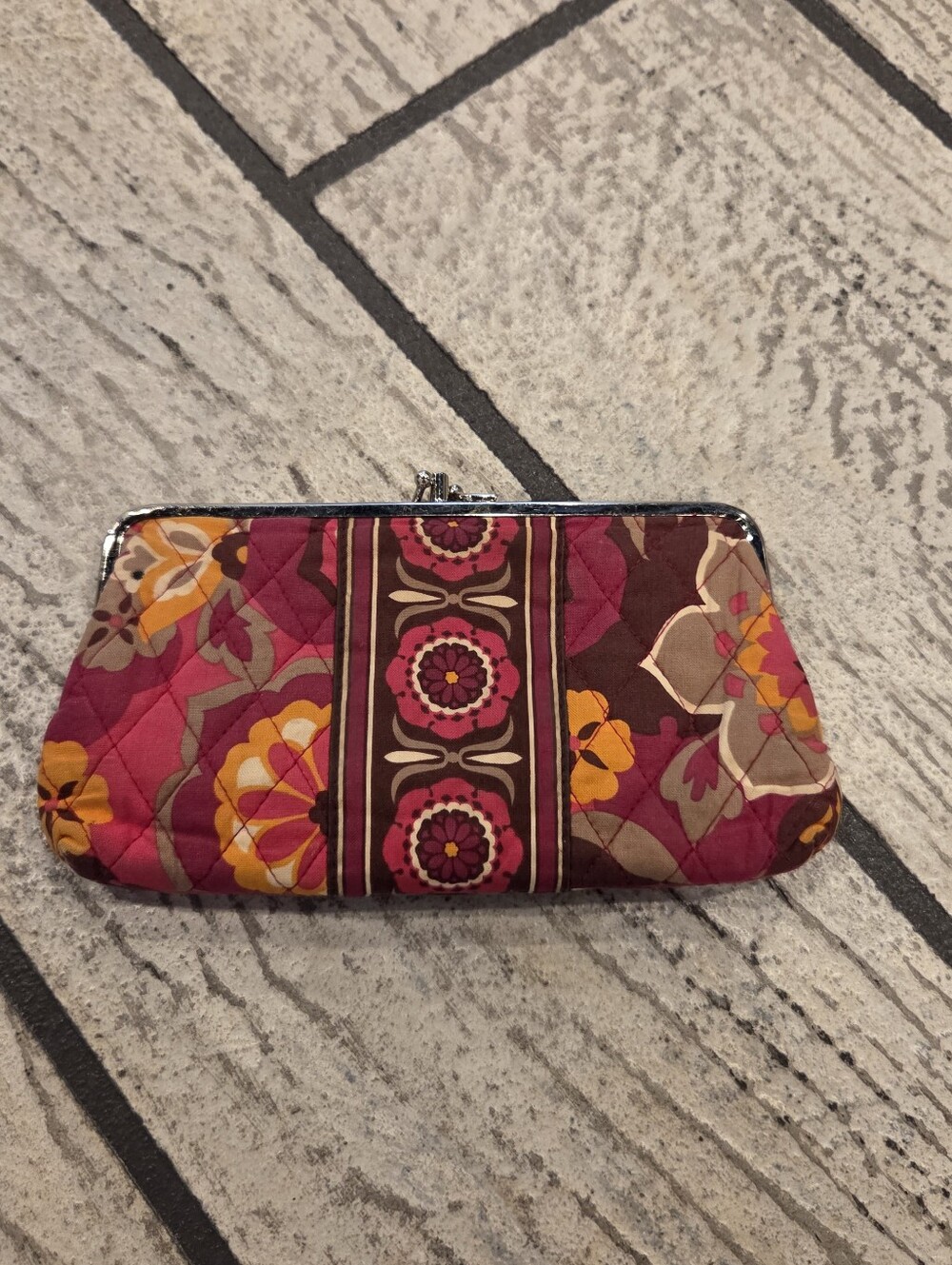Vera Bradley Quilted Floral Kiss-Lock Clutch - Pink, Brown & Yellow